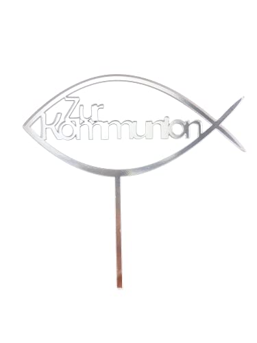 COXIMUS Cake-Topper Kommunion mit Fisch in Spiegel Optik | Tortendeko Acryl Spiegel mit Stil | 142x65 mm, Stärke 3mm | schnell und einfach anzubringen von COXIMUS "backen und mehr"