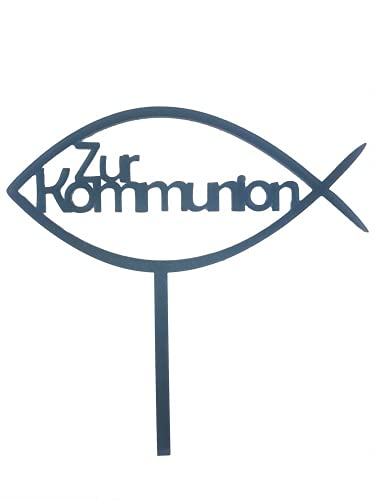 COXIMUS Cake-Topper Kommunion mit Fisch in blau | Tortendeko Blau Acryl | 142 x 65mm, Stärke 3mm | schnell und einfach anzubringen von COXIMUS "backen und mehr"