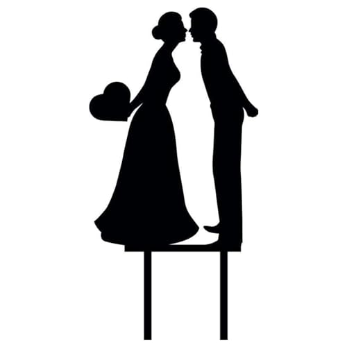 Cake Company Acryl Cake Topper "Brautpaar küssend mit Herz" | Hochzeit Tortendekoration für besondere Momente I Tortenfigur aus hochwertigem Acryl schwarz | Größe: 15 x 10 cm, Stärke 3 mm von COXIMUS "backen und mehr"