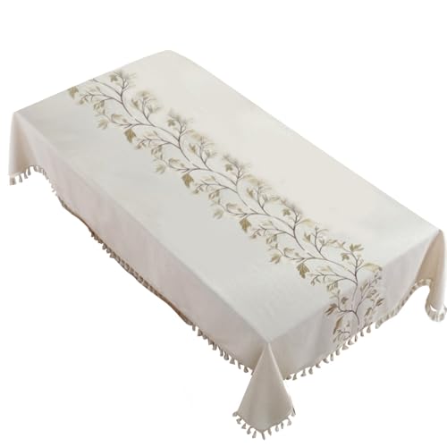 CPAOWEHF Florale Leinen Baumwoll Tischdecke Mit Quasten Nappe Tischdecke Rechteckige Esstischdecke Tischdecke von CPAOWEHF