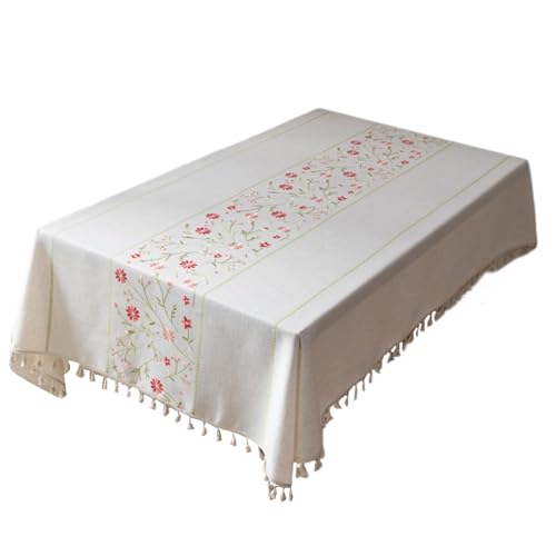 CPAOWEHF Florale Leinen Baumwoll Tischdecke Mit Quasten Nappe Tischdecke Rechteckige Esstischdecke Tischdecke von CPAOWEHF