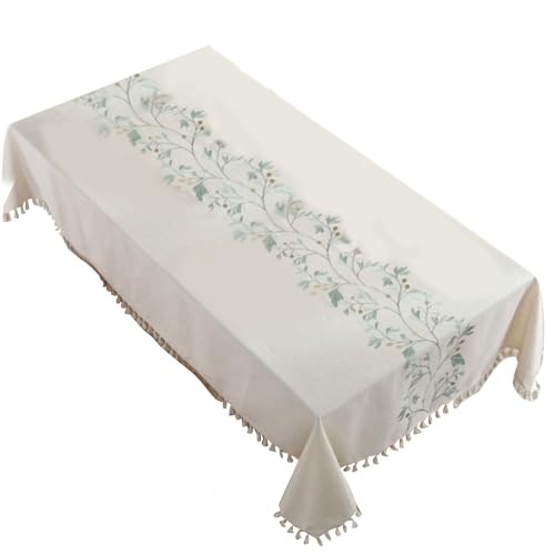 CPAOWEHF Florale Leinen Baumwoll Tischdecke Mit Quasten Nappe Tischdecke Rechteckige Esstischdecke Tischdecke von CPAOWEHF