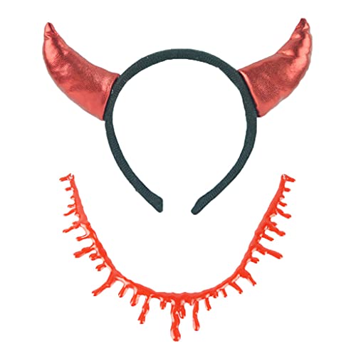 CPAOWEHF Halloween-Horn-Stirnband und Blut-Halskette, tropfender blutiger Choker, Maskerade-Kopfschmuck für Vampir-Cosplay-Kostüm von CPAOWEHF