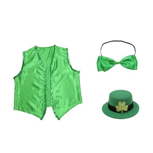 CPAOWEHF Irischer Tag Feier Kostüm Combo Patricks Day Party Anzug Zubehör Weste Fliege Stirnband Hut Zubehör Set von CPAOWEHF