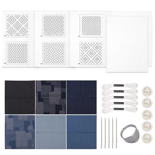 CPAOWEHF Needlework Supplies Stickset mit Jeans-Stofffaden, Stichnadel und Stickmuster-Transferpapier von CPAOWEHF