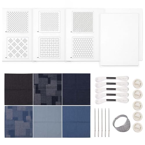 CPAOWEHF Needlework Supplies Stickset mit Jeans-Stofffaden, Stichnadel und Stickmuster-Transferpapier von CPAOWEHF