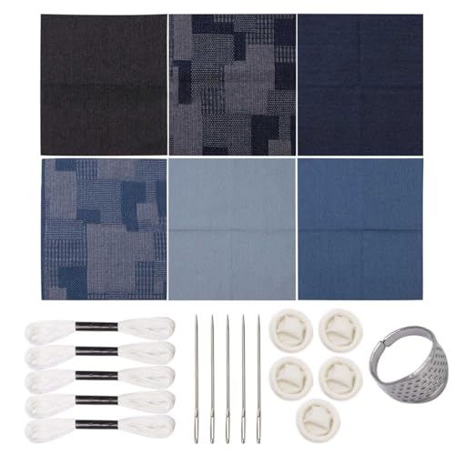 CPAOWEHF Needlework Supplies Stickset mit Jeans-Stofffaden, Stichnadel und Stickmuster-Transferpapier von CPAOWEHF