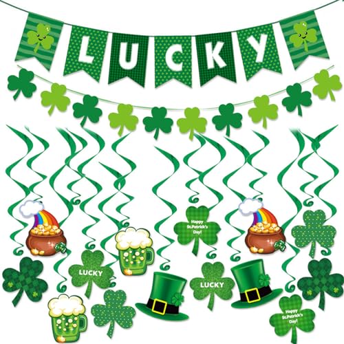 CPAOWEHF Patricks Day Ornaments Banner-Set, Filz, Kleeblatt, Banner, hängende Wirbel für Spiele, irische Partyzubehör, Heimdekoration von CPAOWEHF