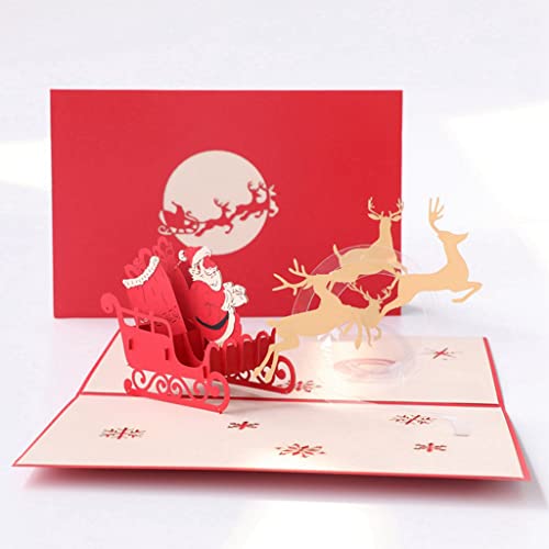 Frohe Weihnachten Grußkarte 3D für Karte mit Umschlag Weihnachtsmann Elch Schlitten Postkarte Party Einladung Dekoration Neujahr Geschenke von CPAOWEHF