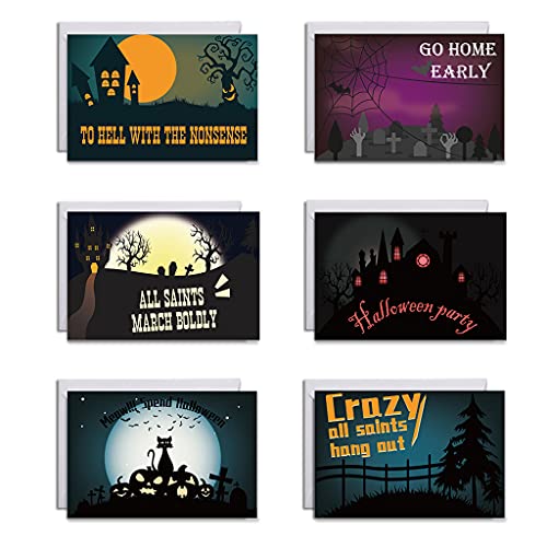 Halloween-Grußkarten mit Umschlägen, Aufklebern, Happy Halloween Night Designs, Postkarten, Einladung, Partyzubehör, 6 Stück von CPAOWEHF