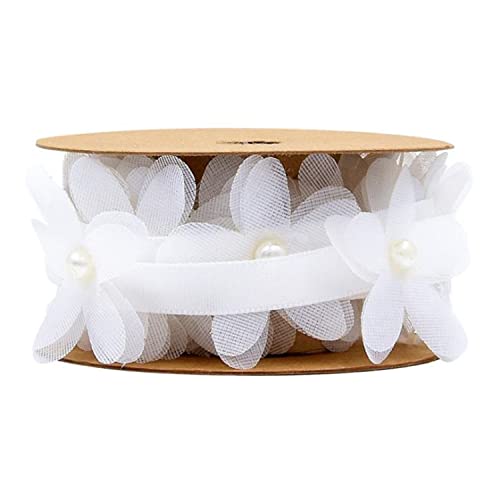 Band, Geschenkband, Weihnachts-Satinband, 2 m, Organza-Blumen-Perlen-Satinband, Gänseblümchen-Blumenband, DIY-Bastelband, Perlen-Blumen-Stoffband, Perlen-Perlenbesatz for Hochzeit, Geschenkverpackung, von CPCPC