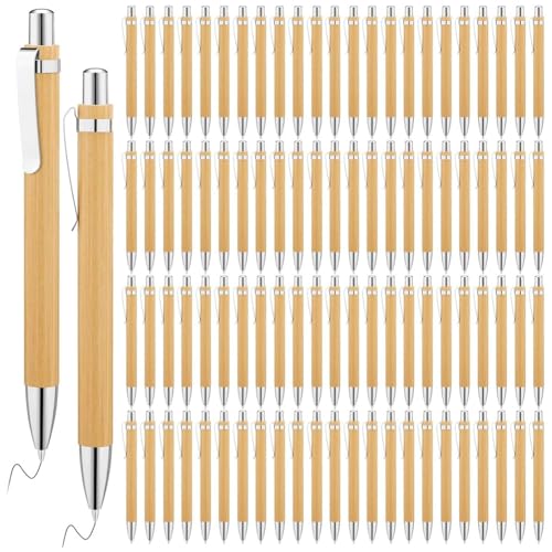 CPCPC 200 Stück Bambus-Kugelschreiber, einziehbarer Kugelschreiber aus Bambus, schwarze Tinte, 1 mm Stift, Holz, nachhaltige Stifte, einfach zu verwenden, 13,5 x 1,1 cm von CPCPC