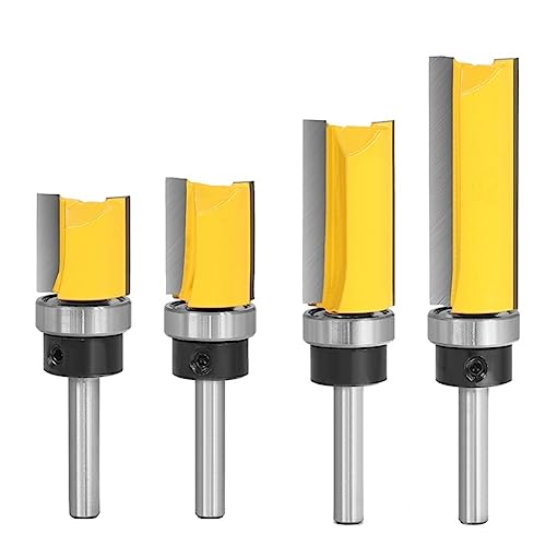 Fräser, 4 Stück/Set Flush Trim Template Router Bits, 6 mm 6,35 mm Schaftvorlage Holzfräser Gerade Bündige Trim-Werkzeuge mit Lager Holzbearbeitungswerkzeuge (Größe: 4 Stück 6 mm Schaft) von CPCPC