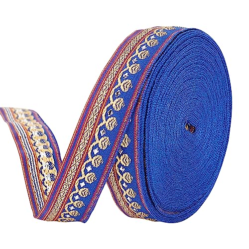 Geflochtenes Band, Stickerei-Jacquardband im Ethno-Stil, gewebtes Band, Besätze for Nähen, dekorativ, 11,4 m, besticktes gewebtes Band, 2 cm Band (dunkelrot)(Marine Blue) von CPCPC