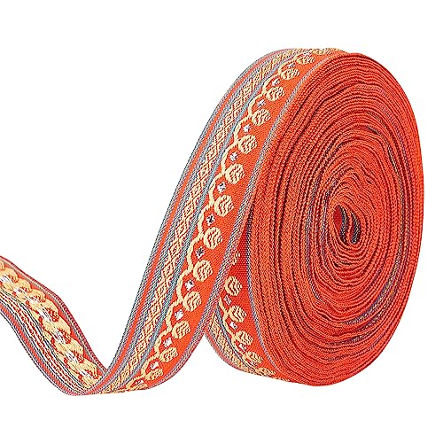 Geflochtenes Band, Stickerei-Jacquardband im Ethno-Stil, gewebtes Band, Besätze for Nähen, dekorativ, 11,4 m, besticktes gewebtes Band, 2 cm Band (dunkelrot)(Orange Red) von CPCPC