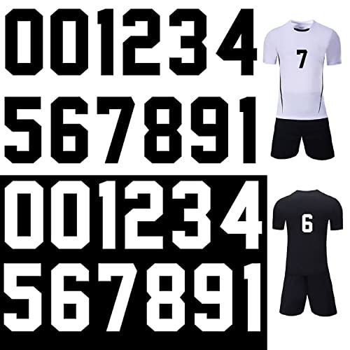 24 Stück 12,7 cm Bügelbilder Zahlen T-Shirt Wärmeübertragung 0 bis 9 Trikot Nummer für Sport T-Shirt Trikot (Schwarz/Weiß, 12,7 cm) von CPEI