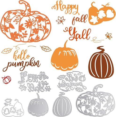 Kürbis-Stanzformen, Metall-Stanzformen für Kartenherstellung, Hello Happy Fall Wörter, Stanzformen, DIY, Scrapbooking, für Herbst, Erntedankfest, Fotoalbum, Kartendekoration, Bastelzubehör von CPEI