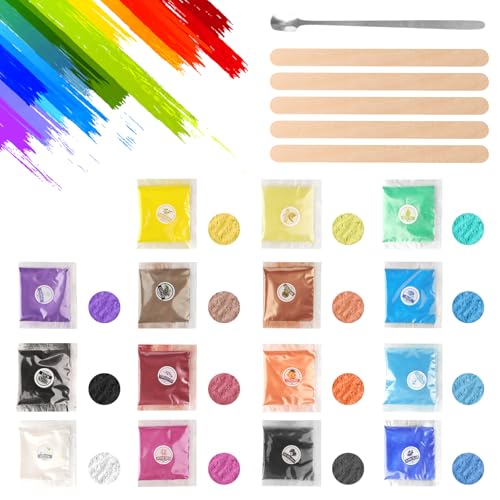 Gießpulver Set in 15 Farben 5g, Farbpigmente für Gießpulver mit Metal Löffel und 5 Holzstäbchen, Pearlescent Mica Powder, Epoxidharz Farbe für DIY Kunst, Gießharz, Seife, Kerzen und Bastelprojekte Gießpulver Set in 15 Farben 5g, Farbpigmente für Gießpulver mit Metal Löffel und 5 Holzstäbchen, Pearlescent Mica Powder, Epoxidharz Farbe für DIY Kunst, Gießharz, Seife, Kerzen und Bastelprojekte von CPENG
