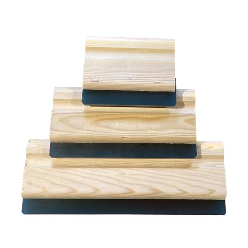 CPL Fabbrika. 3er Set Holz Siebdruckrakel 15 cm, 24 cm, 33 cm montiert mit Vulko 75 Shore von CPL Fabbrika