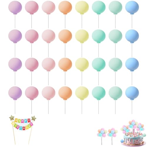 33 Stück Tortendeko Kugeln, Kugeln Tortendeko, Tortendeko Luftballons, DIY Mini Ballon Cupcake Einsatz Cake Topper Bunte Luftballons Cake Topper Geburtstag für Geburtstagsfeier Hochzeit von CPRNQY