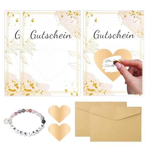 CPRNQY 2 Stück Willst Du Meine Patentante Sein, Patentante Fragen, Patentante Armband, Armband Rubbelkarte und Umschlag Geschenkidee für Patin, Patentante Trauzeugin Brautjungfer Geschenk Set von CPRNQY