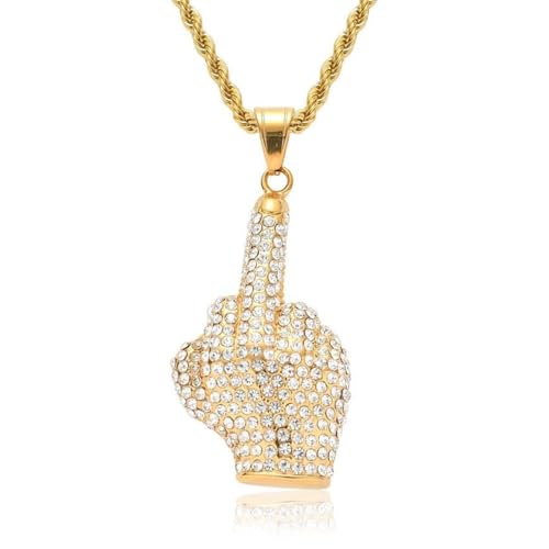 CPSYTE 1 Stück Hip Hop Gold Halskette Mittelfinger Hand Anhänger Halskette Rockstar Rapper Punk Gold Kette 80er 90er Jahre Kostüm Zubehör Statement Necklace für Herren Mottoparty Karneval Fasching von CPSYTE