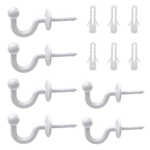 CPSYTE 6 pcs Vorhang Raffhalter Haken Gardinenhalter Wand Metall Weiß U-förmige Ende Vorhang Holdback Wandhaken Ball End Raffhalter Haken für Gardinen Heimdekoration, Inklusive Befestigungshülse von CPSYTE