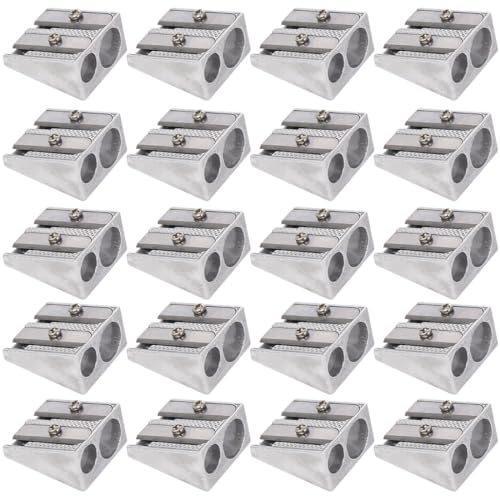 CPSYTE Doppelloch Bleistiftspitzer, Aluminiumlegierung Bleistiftspitzer Mini Bleistiftspitzer Metallkeil Spitzer für Bleistifte Handheld für Schulen Büros Art, 20pcs, Scharf, wiederverwendbar von CPSYTE