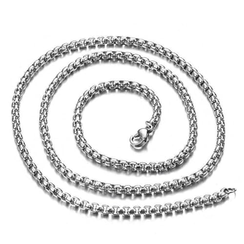 CPSYTE Herren- und Damenkette, Edelstahl und Silber, mit venezianischer Gliederkette, Silberne Kastenkette, Breite 2mm, Länge 50cm von CPSYTE
