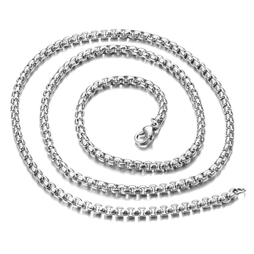 CPSYTE Herren- und Damenkette, Edelstahl und Silber, mit venezianischer Gliederkette, Silberne Kastenkette, Breite 3mm, Länge 60cm von CPSYTE