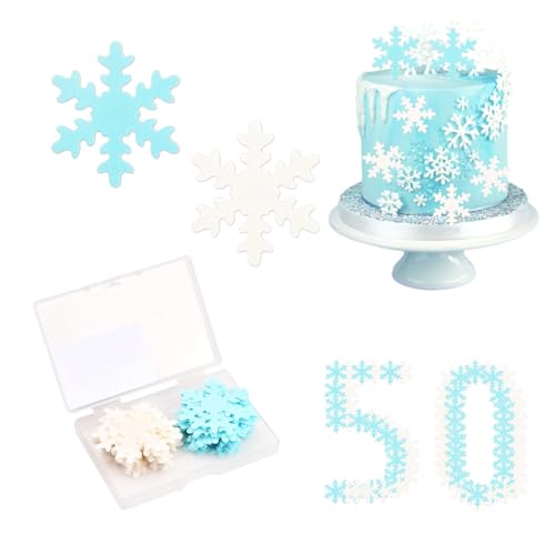 50 Stück Frozen Tortendeko,Eiskönigin Tortendeko Essbare Schneeflocken Frozen Cake Schneeflocken Blau Elsa Kuchen Deko Snowflake Cake Decoration Tortendeko(Blau Weiß) von CPYJW