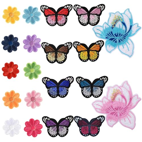 CPYJW 20 Stück Patches Zum Aufbügeln,Flicken Zum Aufbügeln Bügelsticker Blumen Schmetterling Patches Set Patches Zum Aufbügeln Erwachsene für Kinder Diy T-Shirt Jeans Kleidung Taschen Flicken Pat von CPYJW