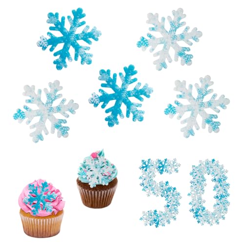 CPYJW 50 Stück Frozen Tortendeko,Eiskönigin Tortendeko Essbare Schneeflocken Frozen Cake Schneeflocken Blau Elsa Kuchen Deko Snowflake Cake Decoration Anna Und Elsa Tortendeko (Weiß) von CPYJW