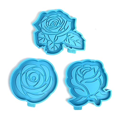 Untersetzerformen CQEAZ 3 Stück Silikonharz Formen Harz Cup Tray Form Formen Rosenblüte Geformt für Epoxidharz Gießen von CQEAZ