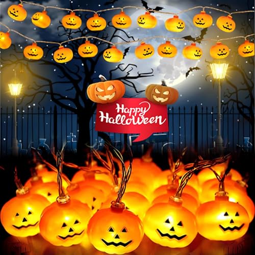 Halloween kürbis lichterkette, 2024 3M Halloween Lichterkette 20LED Kürbis Halloween Dekoration, Halloween LED Lichterkette Kürbis Lichter Hallowee für Halloween Party, Garten, Tür, Baum-Warmgelb von CQGQZYH