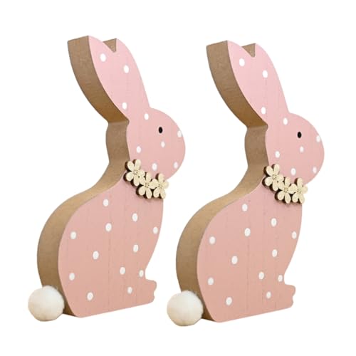 CRAFTHROU 2st Osterhase Desktop-dekor Szene Dekor Selber Machen Partygeschenk Tischhasen-dekor Bürodekorationen Cartoon-hase Hasendekor Zu Hause Kaninchen Schmücken Tischdekoration Holz Rosa von CRAFTHROU