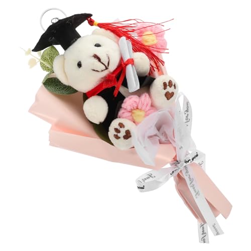 CRAFTHROU Abschlussstrauß DIY Schlüsselanhänger Tiere Abschlussgeschenke Kleine Stoffbären Zum Abschluss Blumenstraußgeschenke Zeremonie Bärenpuppen Plüsch Rosa Bankett Weihnachten Zubehör von CRAFTHROU