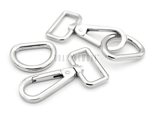 CRAFTMEMORE 2 Sets 2,5 cm Drehgelenk-Karabinerhaken mit Karabinerhaken mit 2,5 cm D-Ringen für Geldbörsenherstellung, Zubehör SC21D (Silber, 2,5 cm) von CRAFTMEMORE