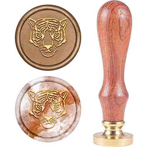 craspire Tigerkopf Wachs-Siegel-Stempel, Tier Siegelwachsstempel Retro Holzstempel Wachssiegel 25 mm Abnehmbar Messingdichtung Holzgriff Für Umschlag Einladung Hochzeit Verschönerung Flasche von craspire