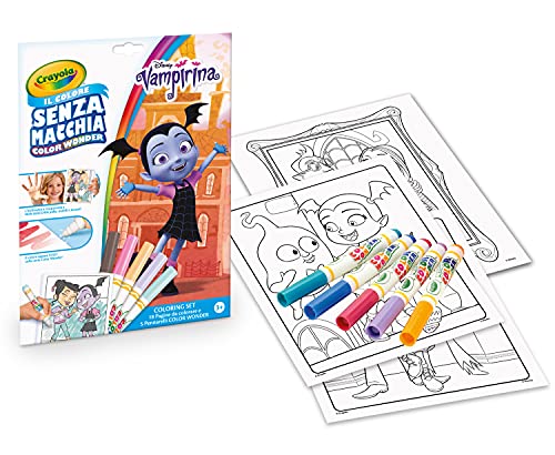 CRAYOLA Color Wonder Coloring Set mit 18 Malvorlagen und 5 Fasermalern ohne Flecken, Disney Vampir von CRAYOLA