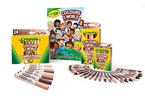 CRAYOLA Colours of the World - Set mit 24 Wachsmalstiften, 24 Filzstiften, 24 multikulturellen Buntstiften und 1 Album zum Ausmalen mit 48 Seiten, Geschenk für Kinder und Schulset von CRAYOLA