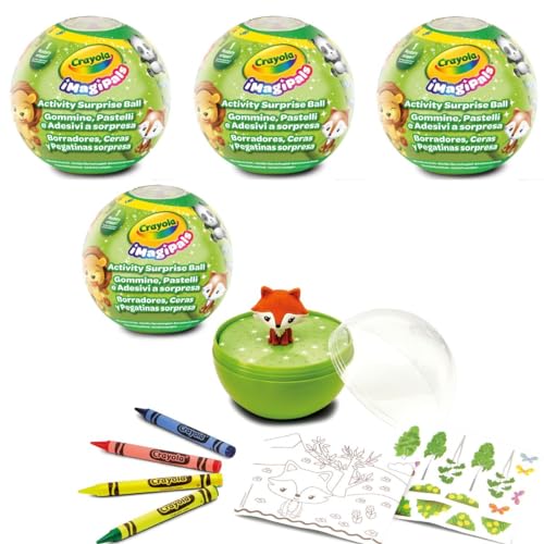 CRAYOLA ImagiPals 7607 Set mit 4 Kugeln zum Sammeln, jede Kugel enthält 1 Radiergummi in Tierform und 4 Wachsmalstifte, kreative Aktivität für Kinder ab 3 Jahren von CRAYOLA