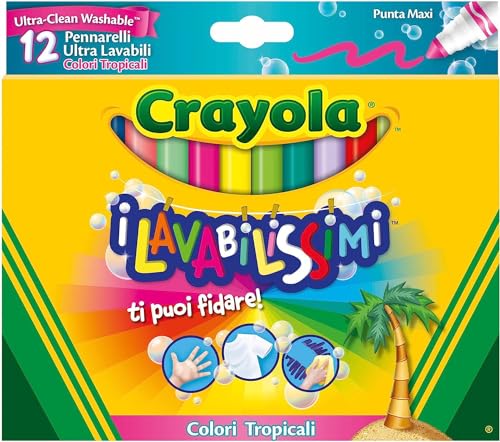 CRAYOLA I Lavabilissimi Ultra-Abwaschbare Filzstifte, Maxi Spitze, verschiedene tropische Farben, für Schule und Freizeit, 12 Stück 58-8335 von CRAYOLA