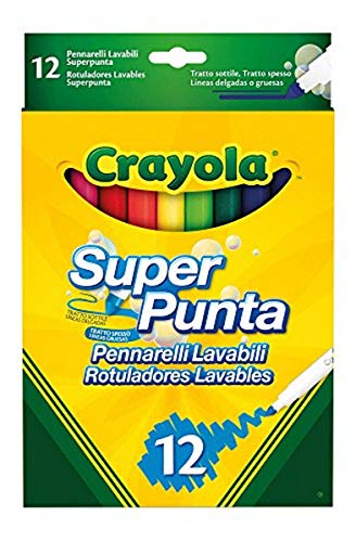 CRAYOLA Supertips 12 Filzstifte zum Zeichnen – Marker zum Malen (mehrfarbig, 12 Farben, extra breit, Rundspitze) von CRAYOLA