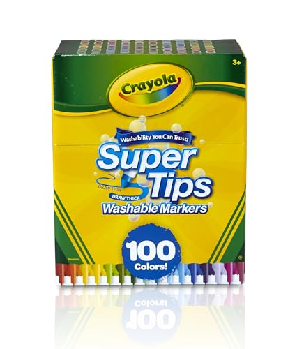 Crayola Supertips Filzstifte Kinder Auswaschbar, Malstifte Set in 100 verschiedenen Farbtönen, Ungiftige Filzstifte mit konischer Spitze, Bastel Set, Fasermaler Kinder, Malstifte ab 3 Jahre von CRAYOLA