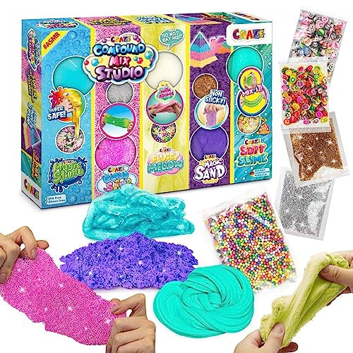 CRAZE Compound Mix Studio Knete Set mit Magic Slime, Cloud Slime, Fluffy Mellow, Magic Sand & Soft Slime - Modelliermasse Schleim Kinder & Kinderknete Kinder Spielzeug ab 3 Jahren 34248 von Magic Dough