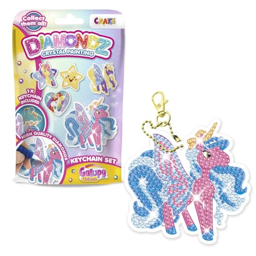 CRAZE DIAMONDZ Keychain Set Galupy Unicorn - Diamond Painting Kinder Schlüsselanhänger Set, DIY Diamant Malerei Bastelset, Mosaikherstellung für Kinder von CRAZE