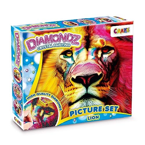 CRAZE DIAMONDZ LION - Diamond Painting Kinder Löwe Set, DIY Diamant Malerei Bastelset, Mosaikherstellung für Kinder mit Zubehör 36x27cm von CRAZE