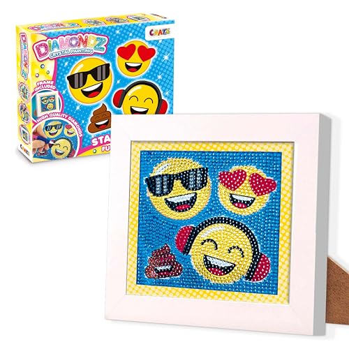 CRAZE DIAMONDZ Starter Set Funny Face - Diamond Painting Kinder EMOJI Schablone, DIY Diamant Malerei Kinder Bastelset, 15x15cm von CRAZE