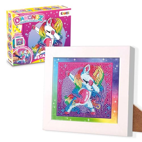 CRAZE DIAMONDZ Starter Set Unicorn - Diamond Painting Mädchen EINHORN Schablone, DIY Diamant Malerei Kinder Bastelset, 15x15cm von CRAZE